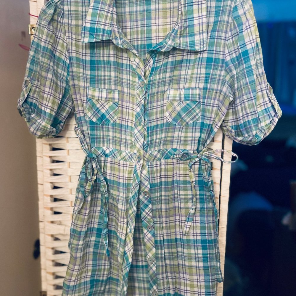 Love Rocks short sleeve cotton plaid top Size M